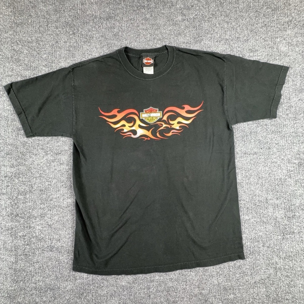 Harley-Davidson Shirt Mens Large Black Daytona Beach Flames Graphic Tee‎ USA